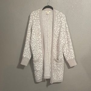 Jessica Simpson Pink and White Leopard Open-Front Cozy Cardigan